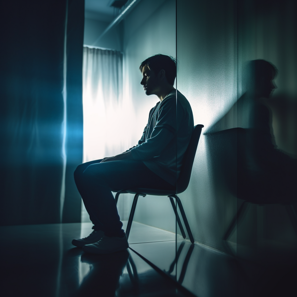 a sad man sitting alone in his dark room