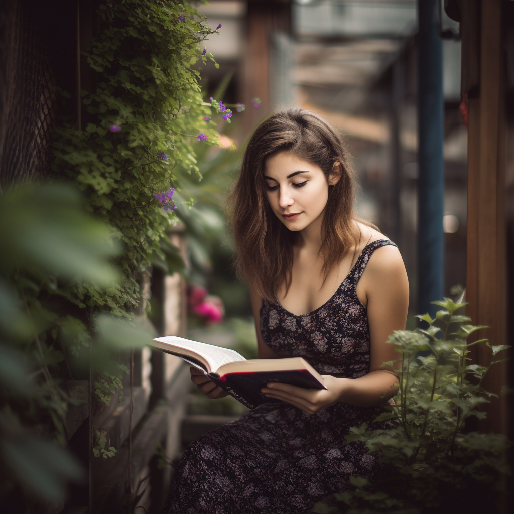 A beautiful reading a book alone in the garden