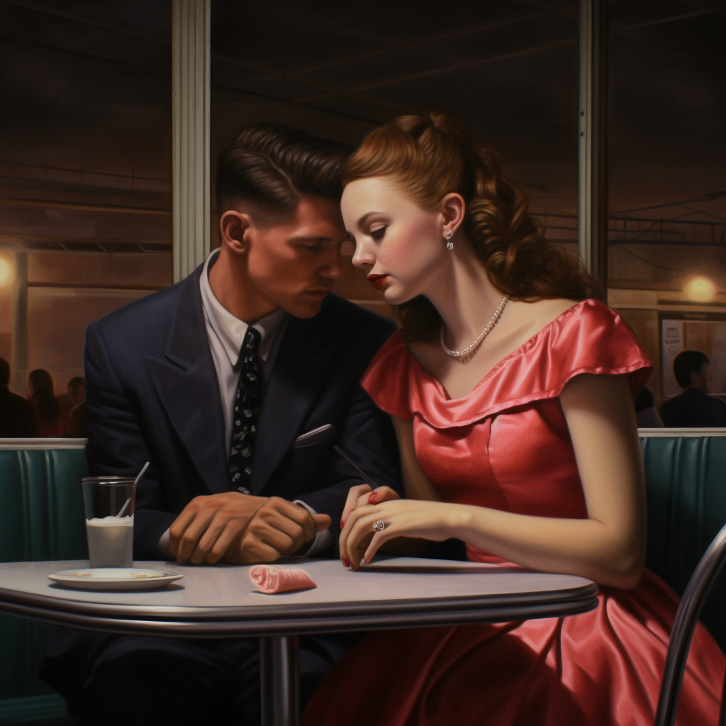 man and woman having dinner date in a restaurant