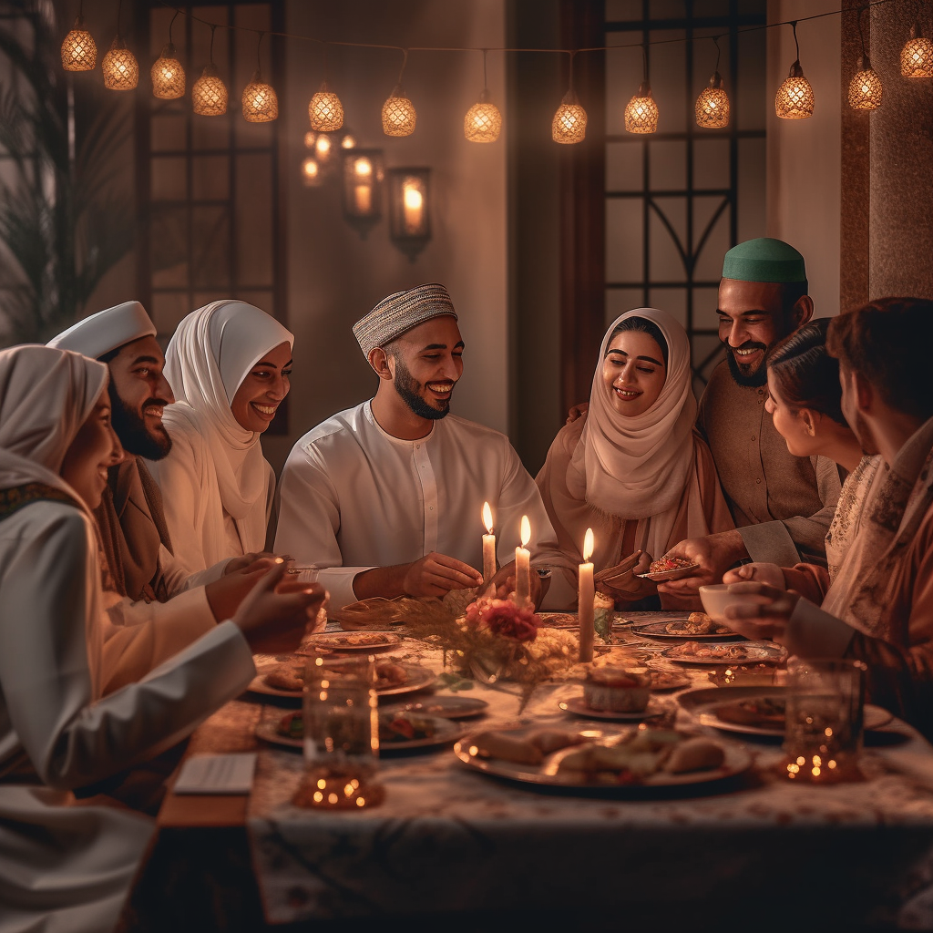 muslim family celebrating the birth of muhammad