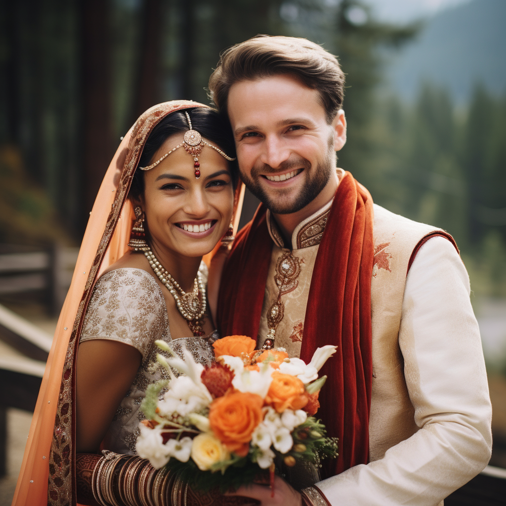 indian woman and caucasian man as a wedded couple