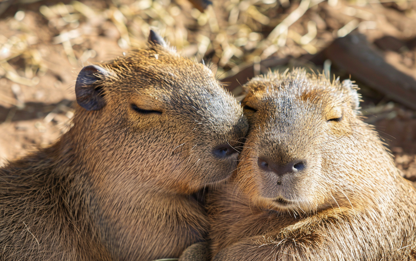 Capybaras cuddling.