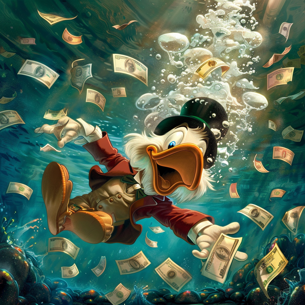 image of uncle scrooge swimming in money