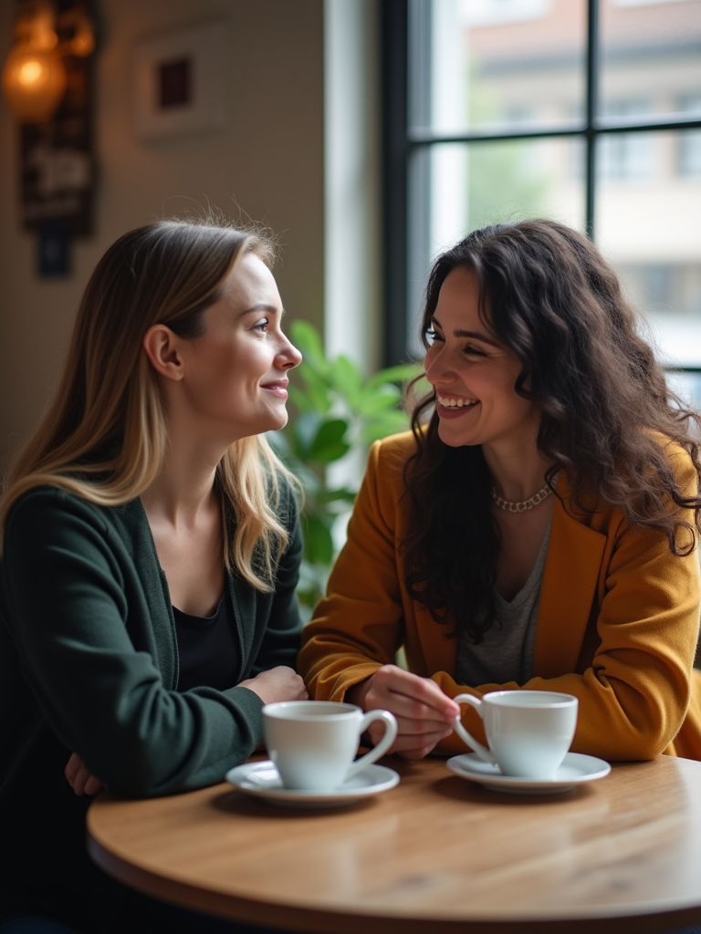 Two people having coffee and sharing a warm moment