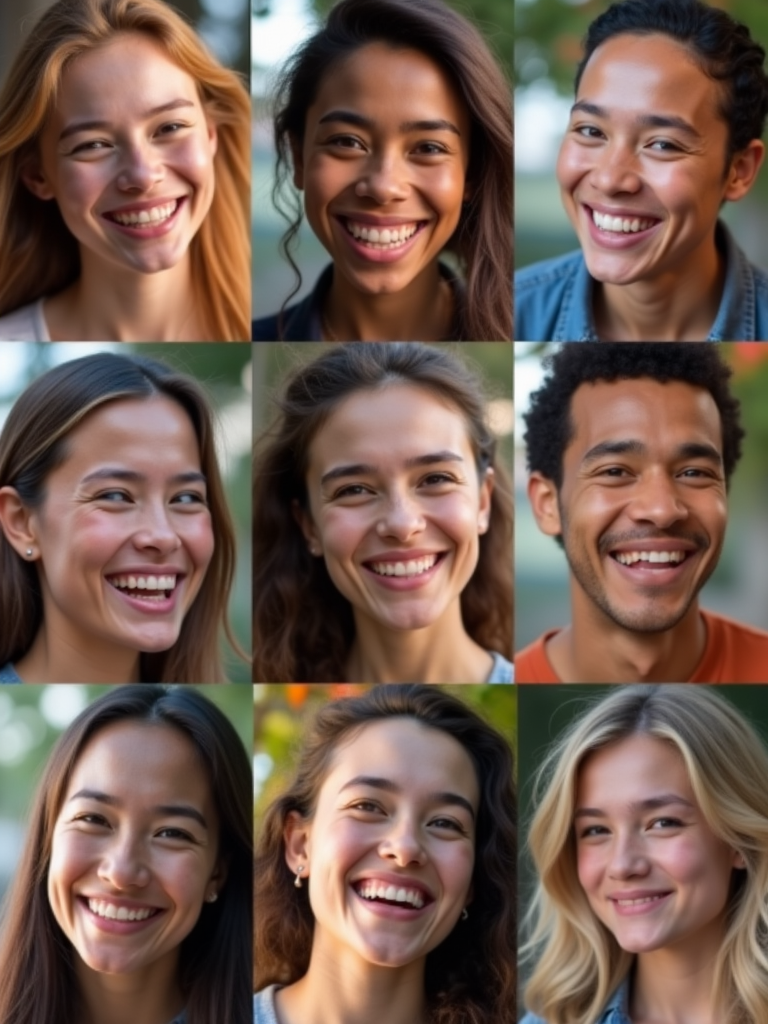 An artistic collage of different expressions of joy and connection from receiving praise, featuring close-ups of smiling faces in various environments.