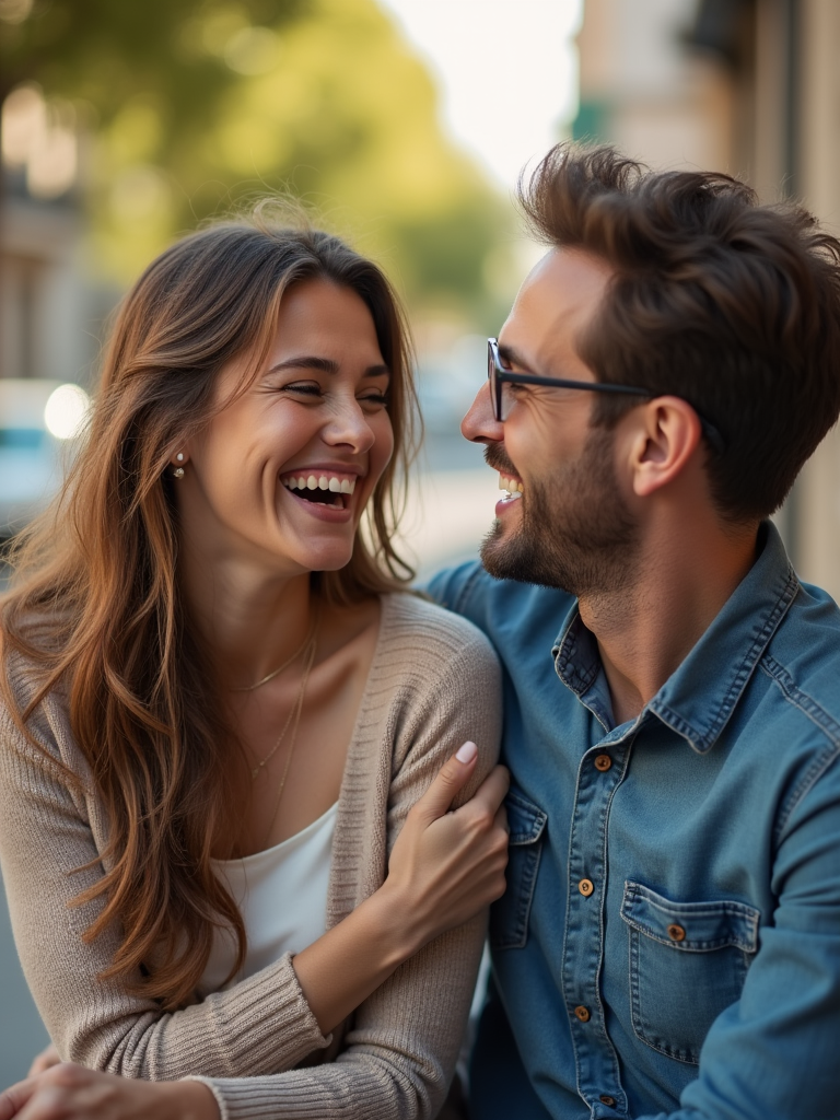 A couple engaged in playful banter, capturing the joy and light-heartedness that comes from being appreciated and admired in everyday life.