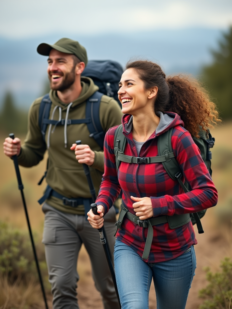 A man and a woman engaging in a fun, outdoor activity, such as hiking or playing a sport, highlighting the value of shared hobbies and adventures