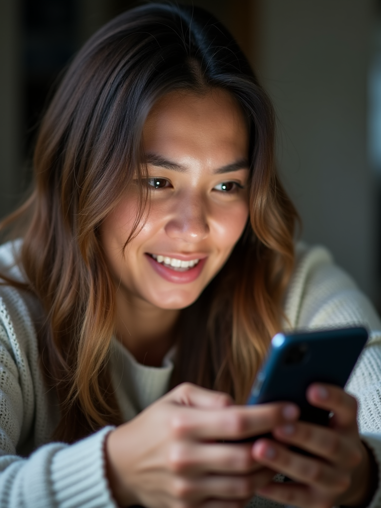 A person looking at their phone, with a mix of emotions on their face, representing the complexities of technology in relationships